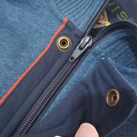 Orvis Men's Large Blue Pullover Long Sleeve Zip Up With Button Cotton Polyester - Picture 4 of 9